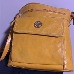 Mustard Color Leather KR Crossbody Bag